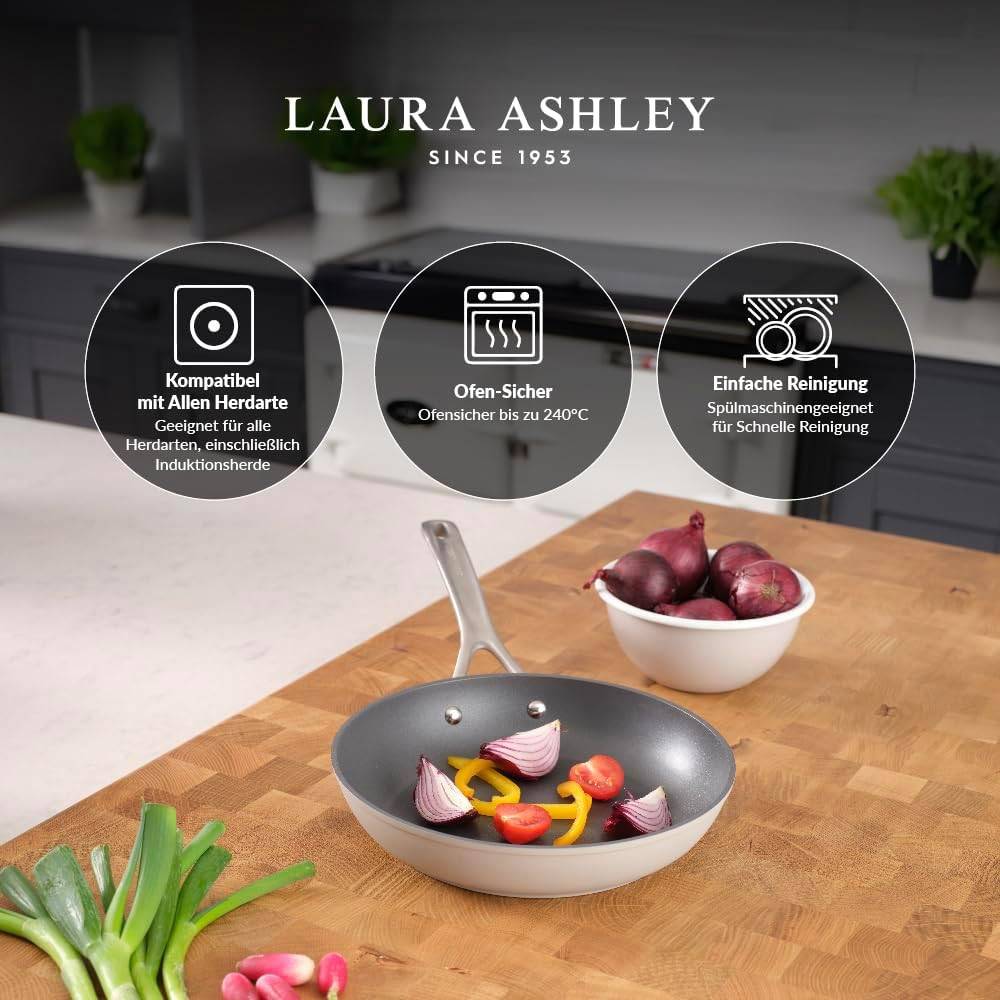 Laura Ashley - 20 cm Bratpfanne – Antihaftbeschichtete Aluminiumpfanne, induktionsgeeignet, Soft-Touch-Griff, Dark Slate (Pendeford)