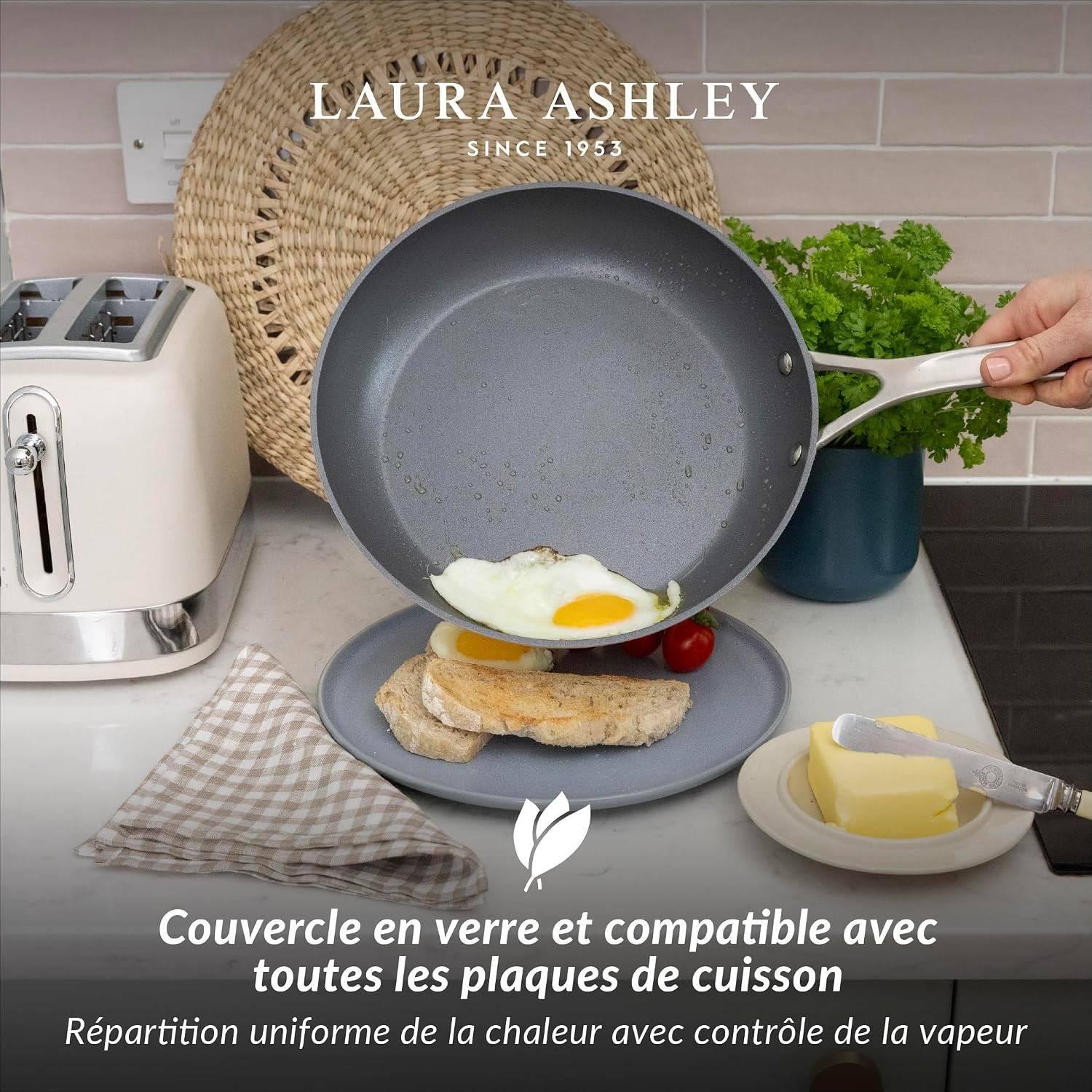 Laura Ashley - 24 cm Bratpfanne – Antihaftbeschichtete Aluminiumpfanne, induktionsgeeignet, Soft-Touch-Griff, Dark Dove Grey (Pendeford)