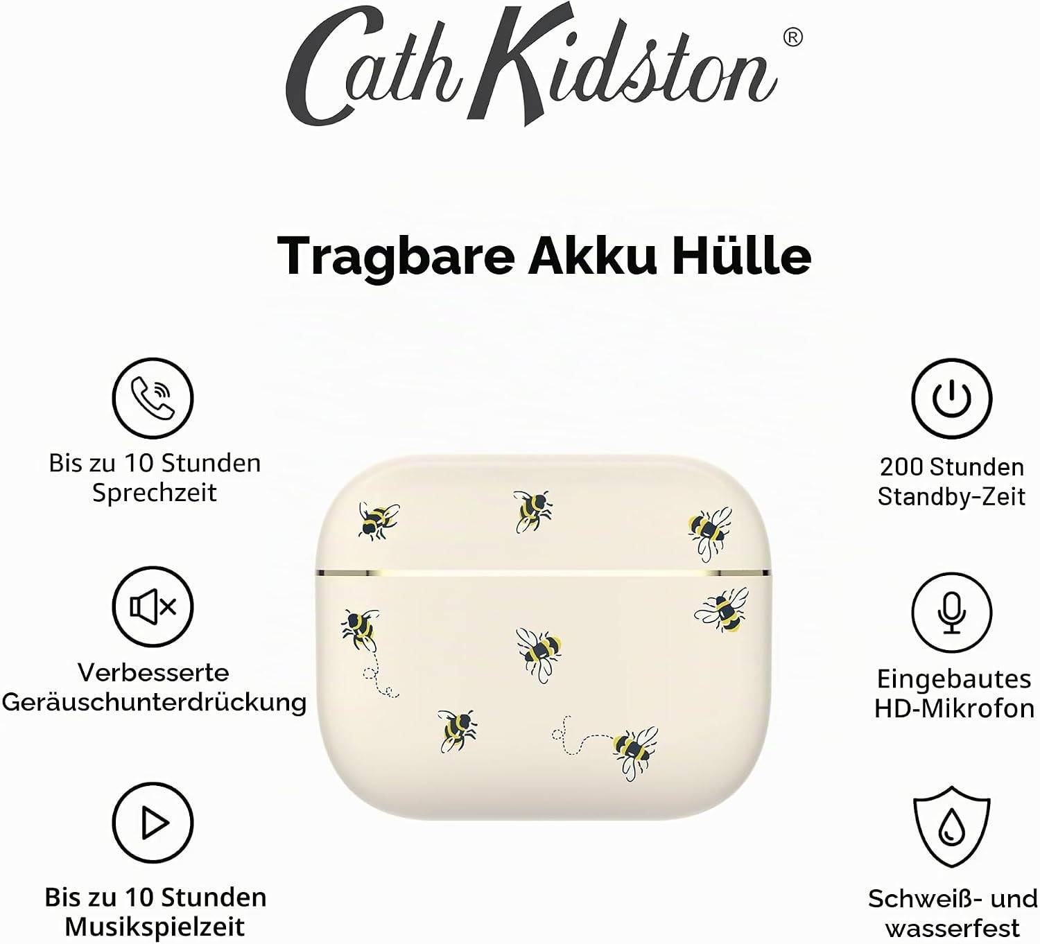Cath Kidston Kabellose Ohrhörer Bluetooth TWS 5.3 für iPhone & Android ENC - Bees Weiß