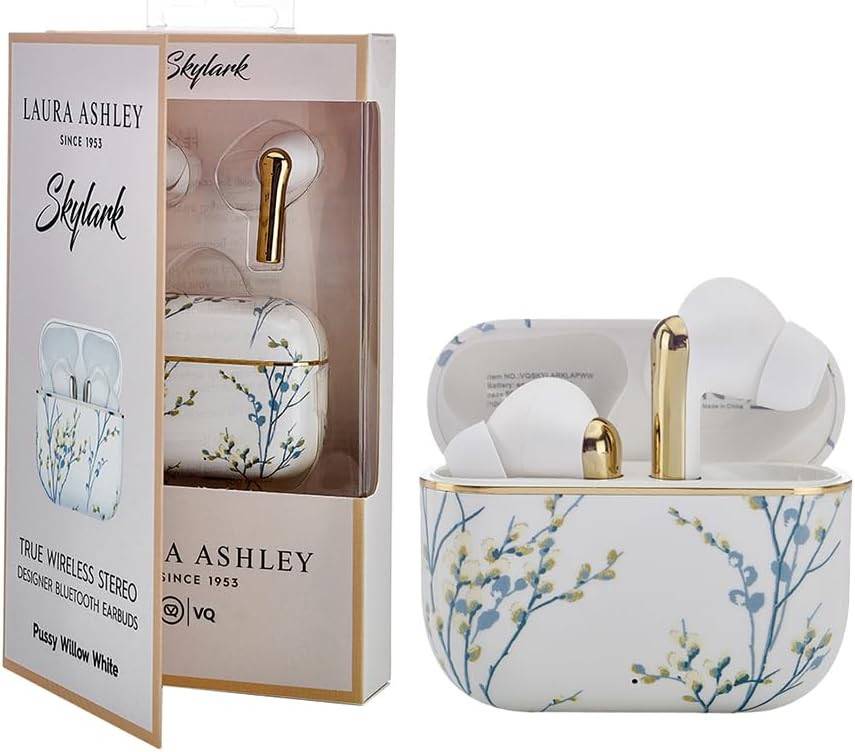 Laura Ashley Kabellose Ohrhörer Bluetooth TWS 5.3 für iPhone & Android ENC - Pussy Willow Weiß