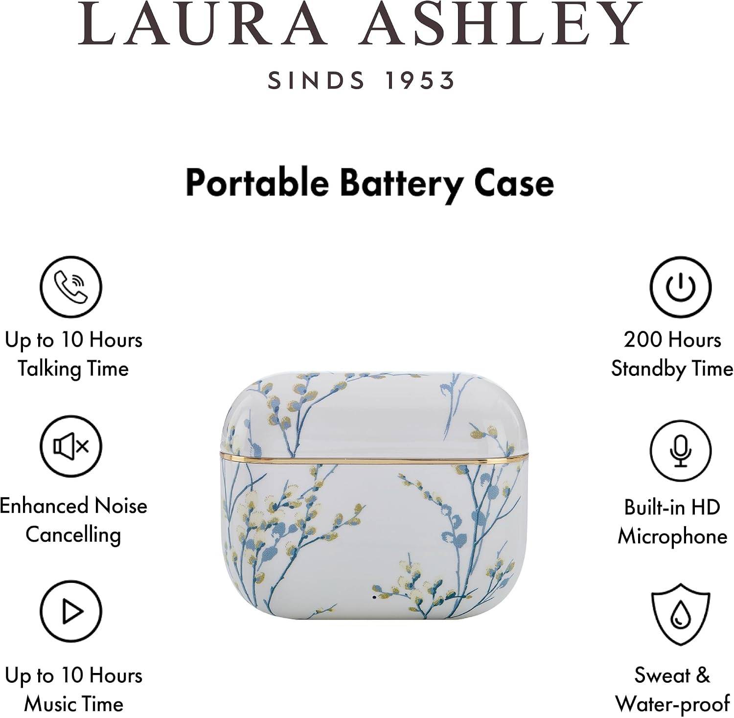 Laura Ashley Kabellose Ohrhörer Bluetooth TWS 5.3 für iPhone & Android ENC - Pussy Willow Weiß