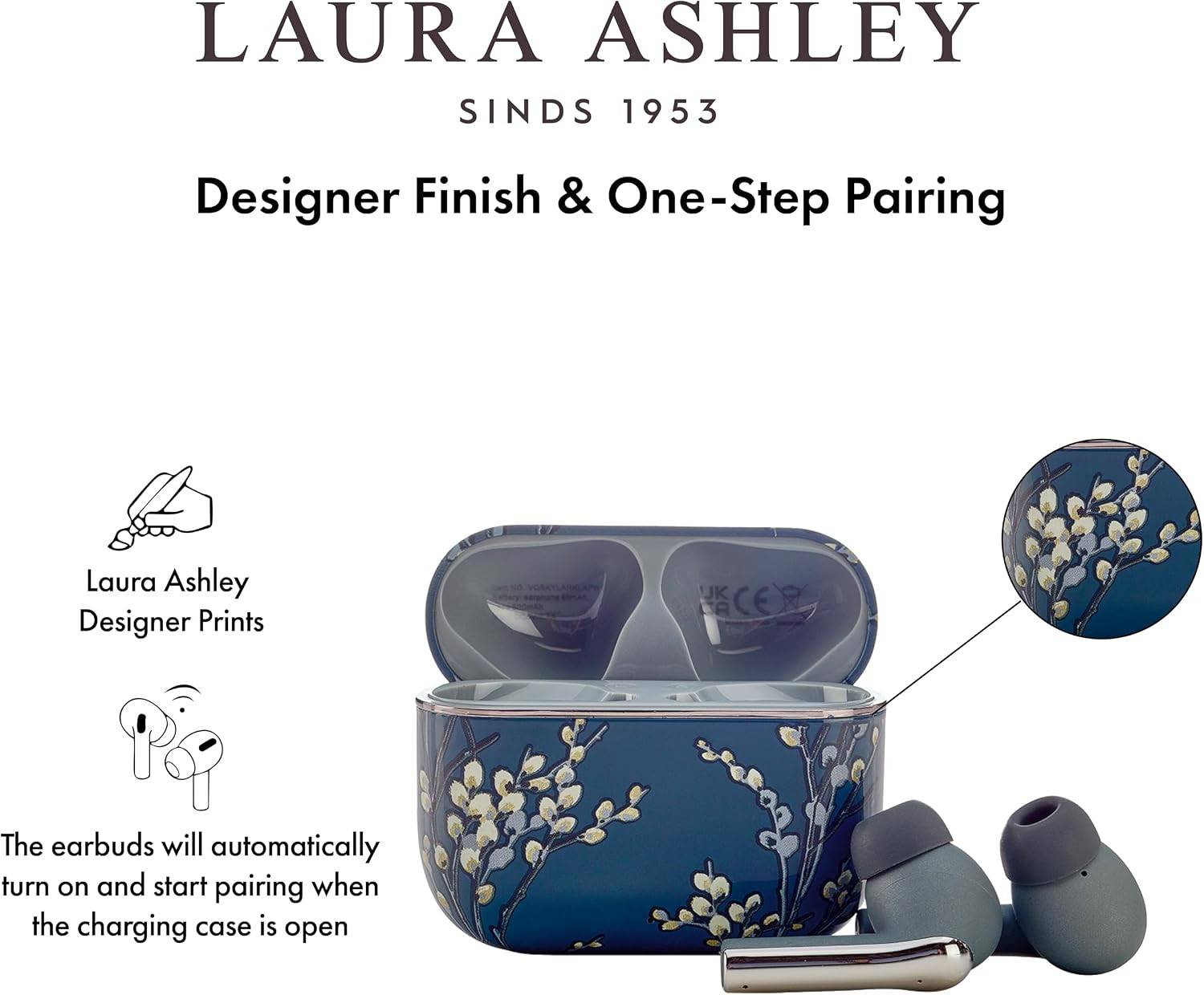 Laura Ashley Kabellose Ohrhörer Bluetooth TWS 5.3 für iPhone & Android ENC - Pussy Willow Gelb