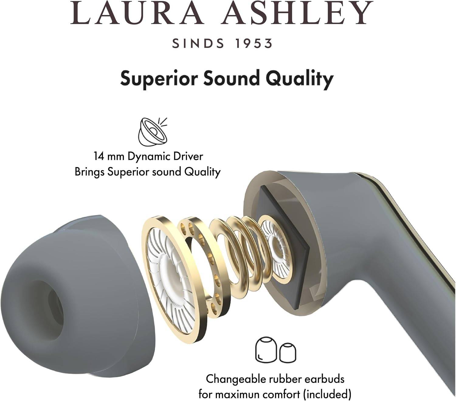 Laura Ashley Kabellose Ohrhörer Bluetooth TWS 5.3 für iPhone & Android ENC - Pussy Willow Gelb
