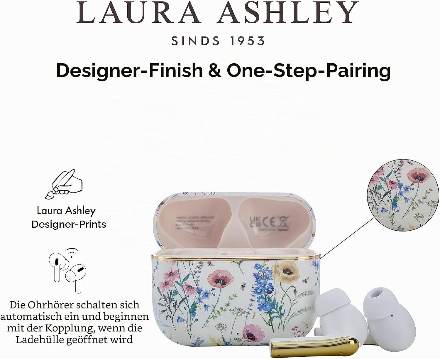 Laura Ashley Kabellose Ohrhörer Bluetooth TWS 5.3 für iPhone & Android ENC - Alford Meadow Blau