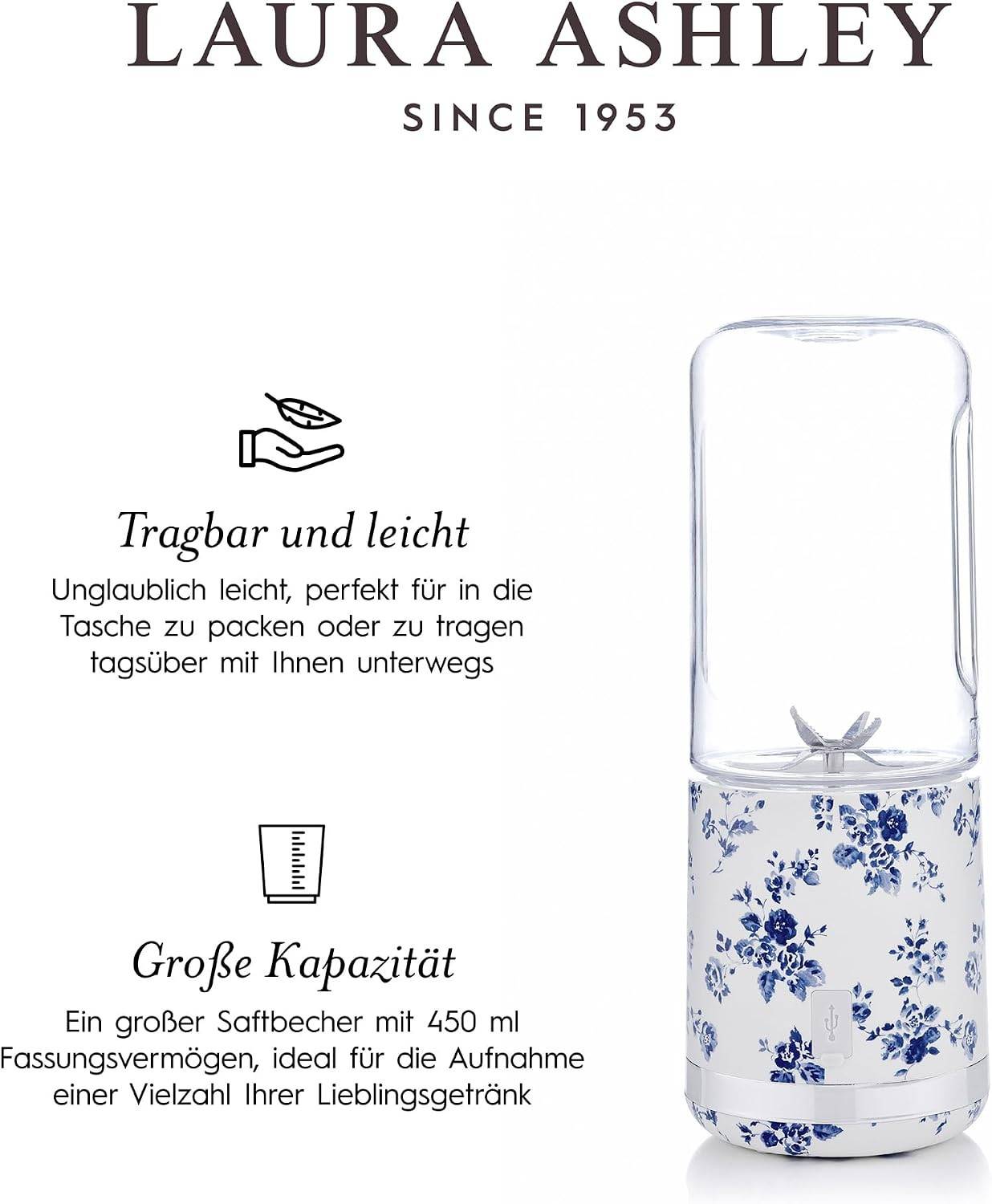 Laura Ashley Stabmixer – Wiederaufladbarer Smoothie Maker mit 450 ml tragbare Flasche, BPA FREI - China Rose Muster von VQ