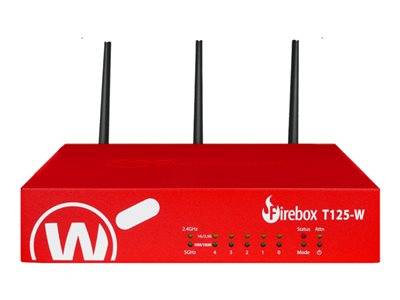 Ein rotes Netzwerk-Firewall-Gerät mit drei Antennen, beschriftet mit „Firebox T15