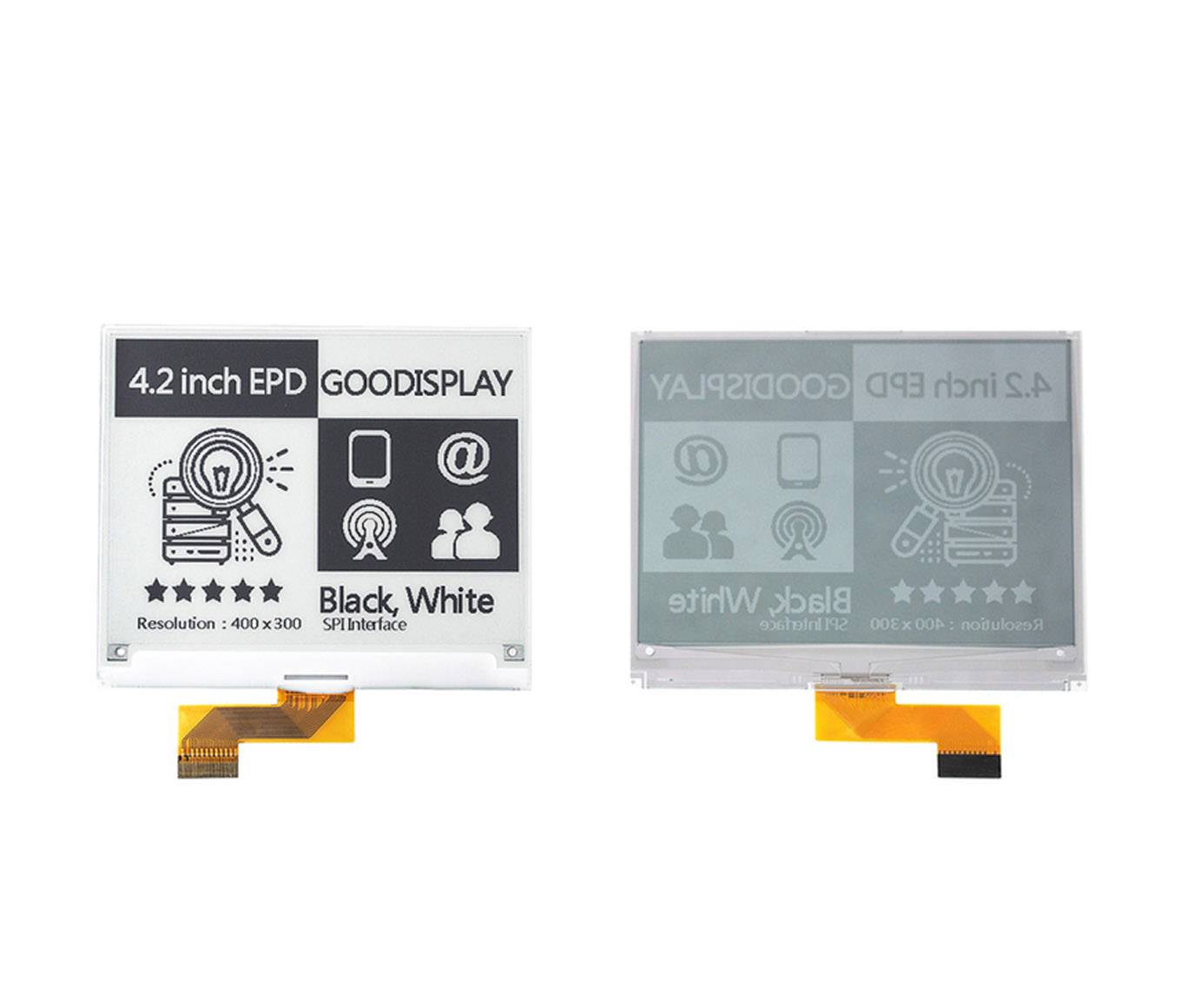 Zwei 4,2-Zoll-EPD-Displays. Links: Zeigt 