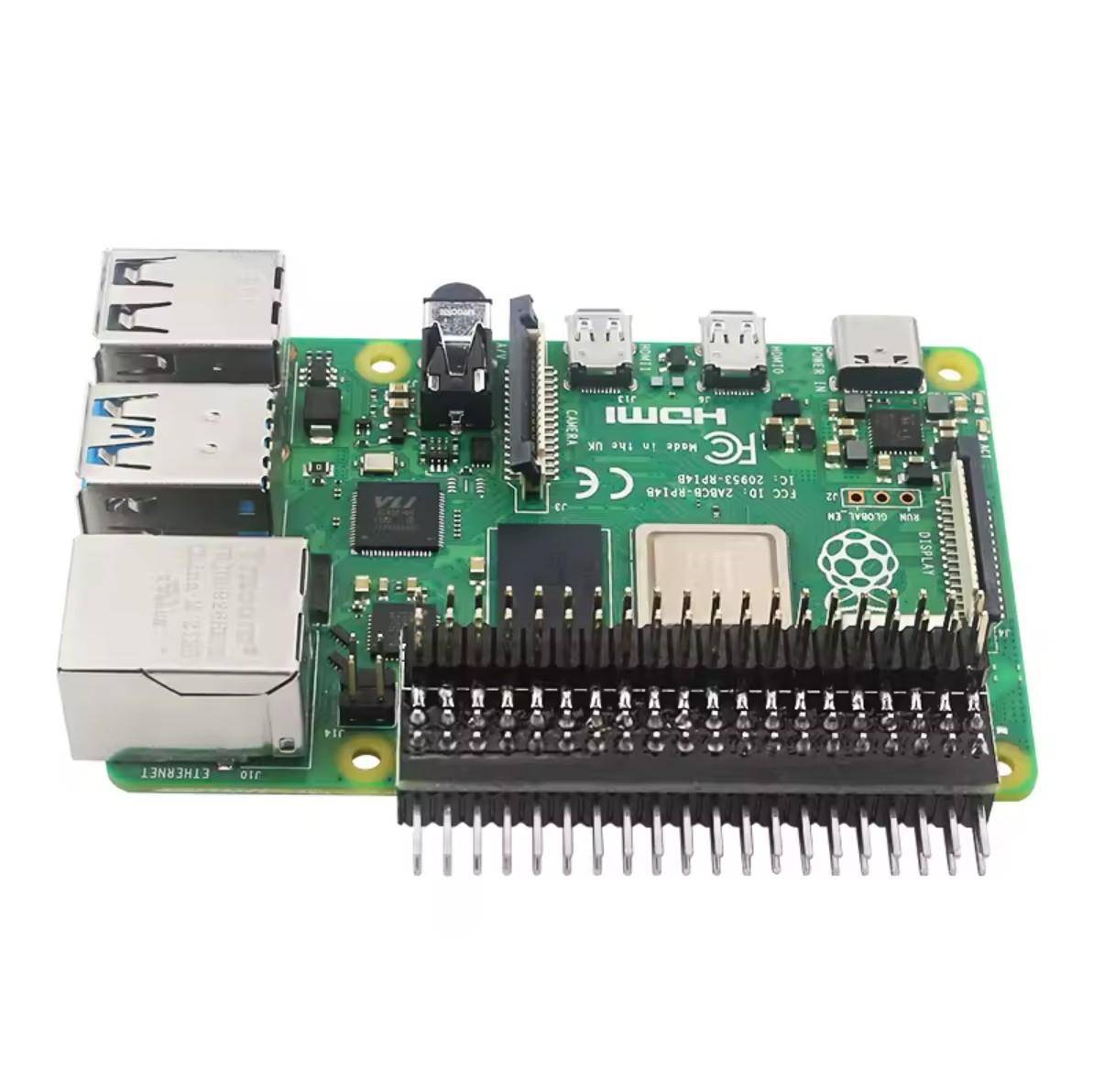 Ein Raspberry-Pi-Mikrocomputer mit Anschlüssen für USB, HDMI, Ethernet und einer GPIO-Kopfleiste, häufig für Bildungsprojekte verwendet.