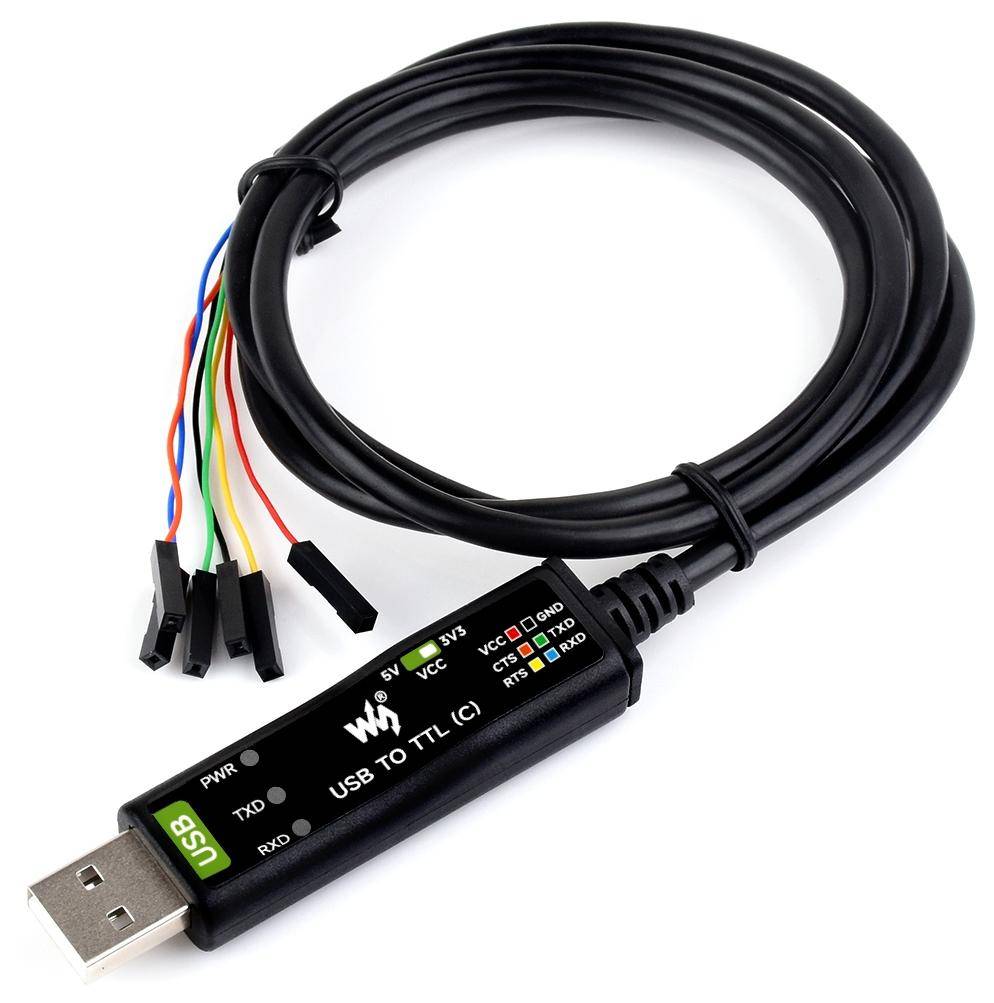 Waveshare USB TO TTL C 6-PIN UART Kabel, RTS/CTS, FT232RNL Chip, 300bps-3Mbps, 1m, 3,3V-5V