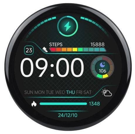 Smartwatch-Display zeigt die Uhrzeit „09:00