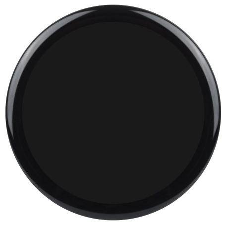 Ein vollständig schwarzer Kreis mit glänzendem Rand auf weißem Hintergrund.