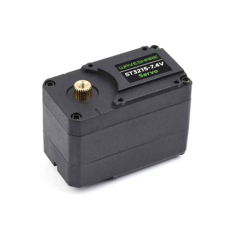 Ein schwarzer Servomotor mit der Bezeichnung „Waveshare ST3215-7.4V