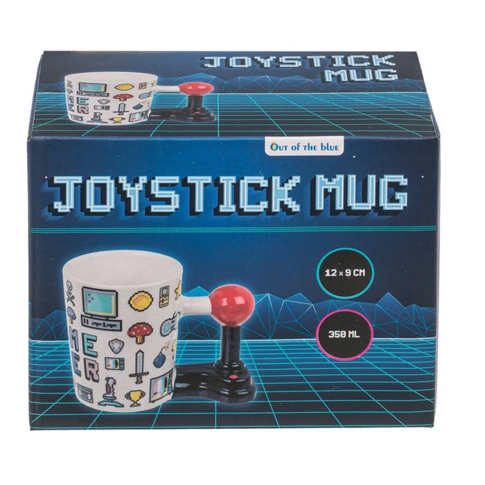 Eine Box mit der Aufschrift „JOYSTICK MUG
