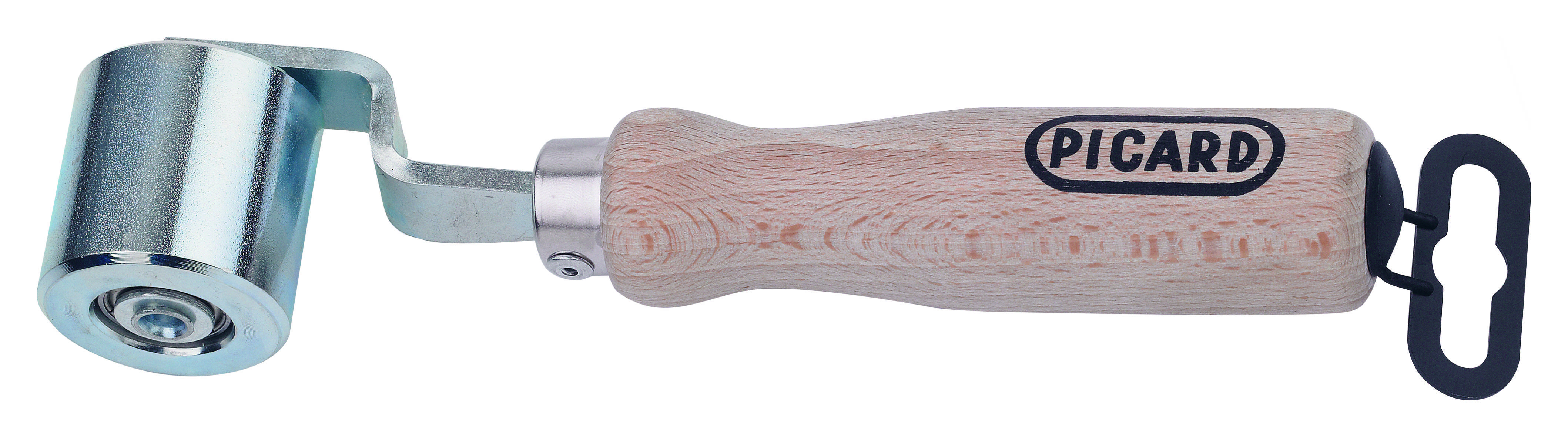 Holzgriff eines Werkzeugs mit glatter Maserung und natürlicher Oberflächenbehandlung, oben links mit einem Metallteil verbunden.