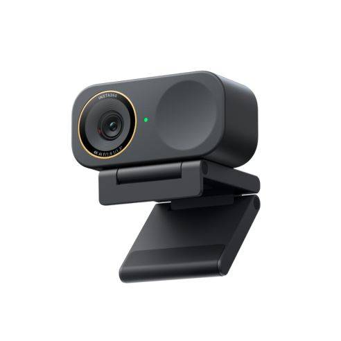 Eine schwarze Webcam mit Clip-Halterung, mit einem Objektiv mit der Aufschrift „INSTAX Mini