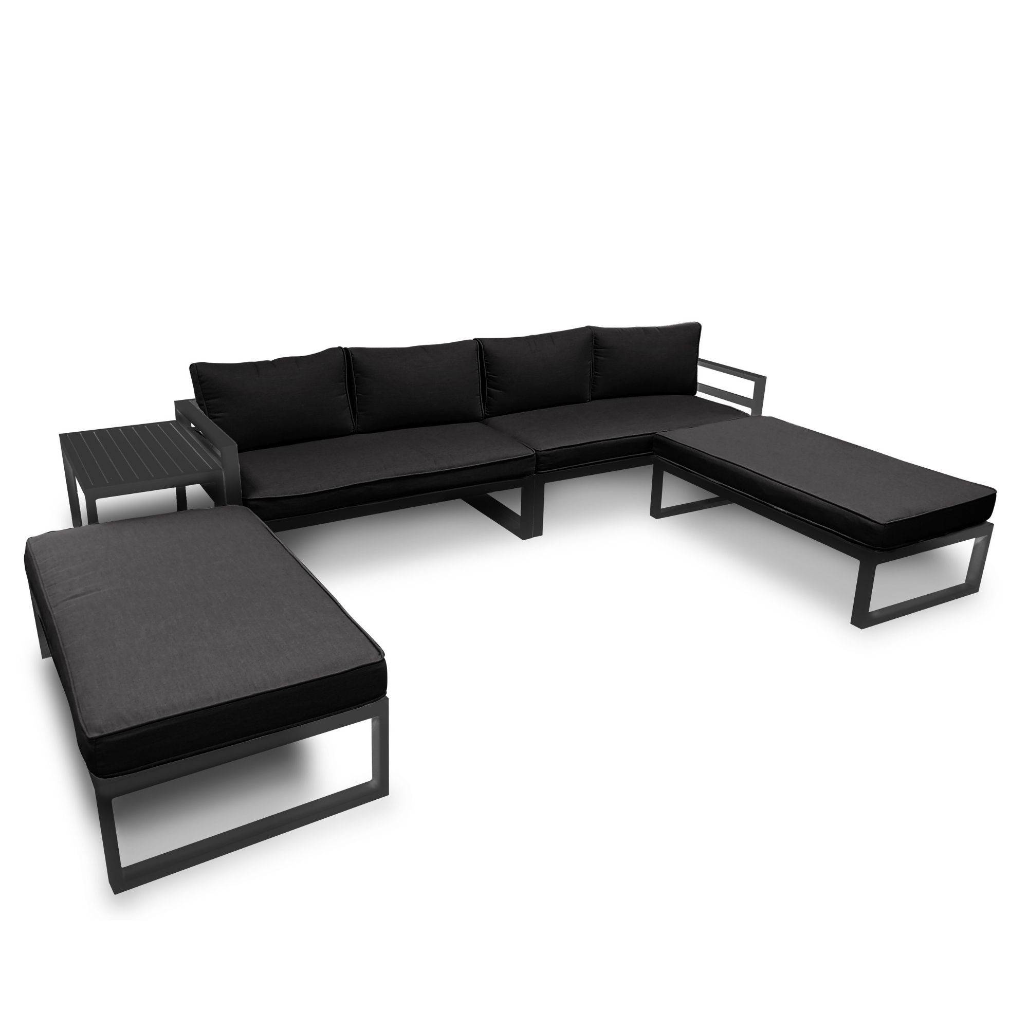 Perel Lounge-Set - All-in-one - Schwarz/Grau - 8 Personen - für Garten, Terrasse und Balkon