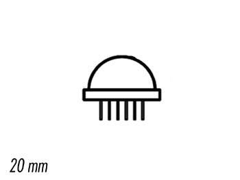 Eine einfache Strichzeichnung eines gewölbten Objekts mit mehreren Linien, die darunter herausragen und einem elektronischen Bauteil oder Sensordiagramm ähneln.
