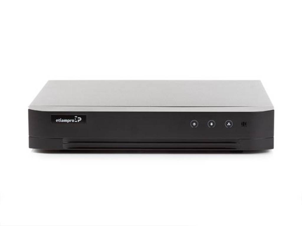 „Ein schwarzes rechteckiges elektronisches Gerät mit einem Logo auf der linken Seite und drei Knöpfen auf der rechten Seite der Vorderseite.