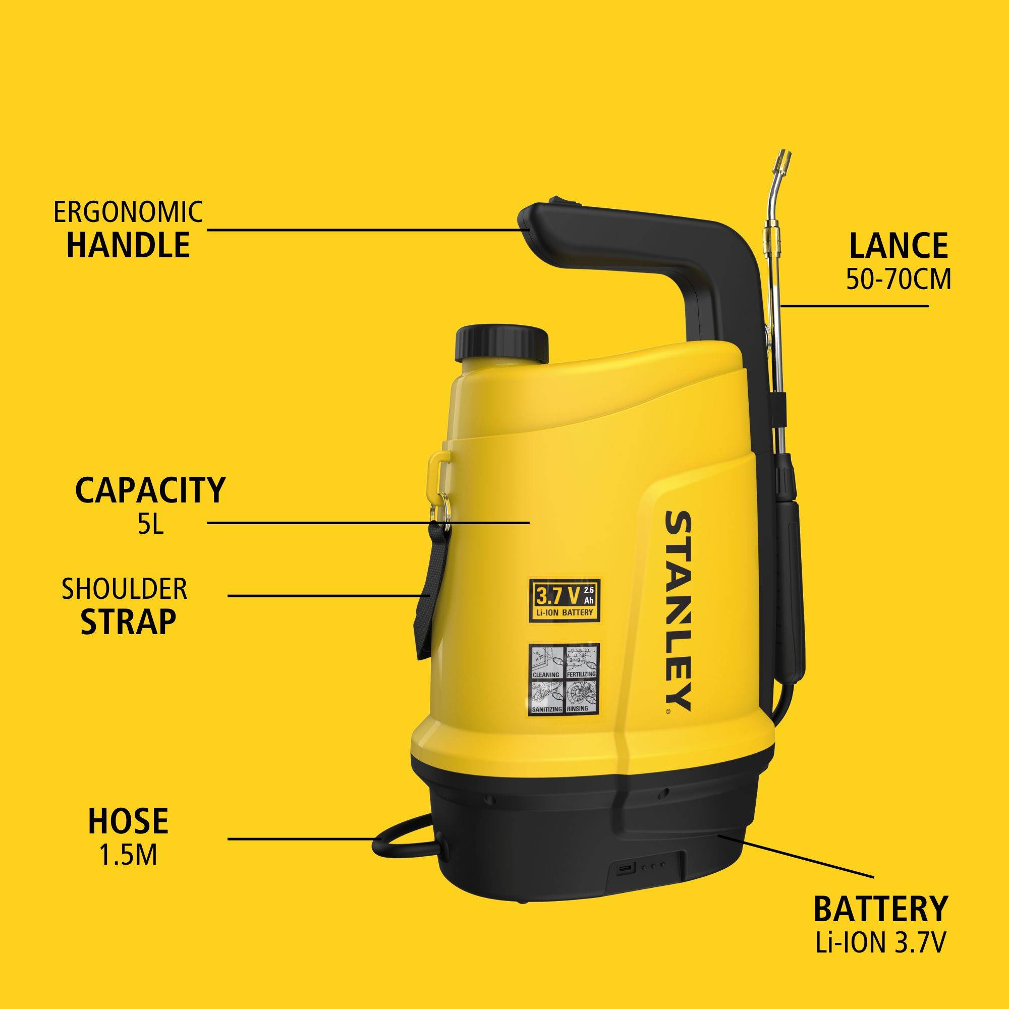 Stanley - Akku-Drucksprüher - 5 L - 3,7 V - 2,6 Ah - Gartensprüher