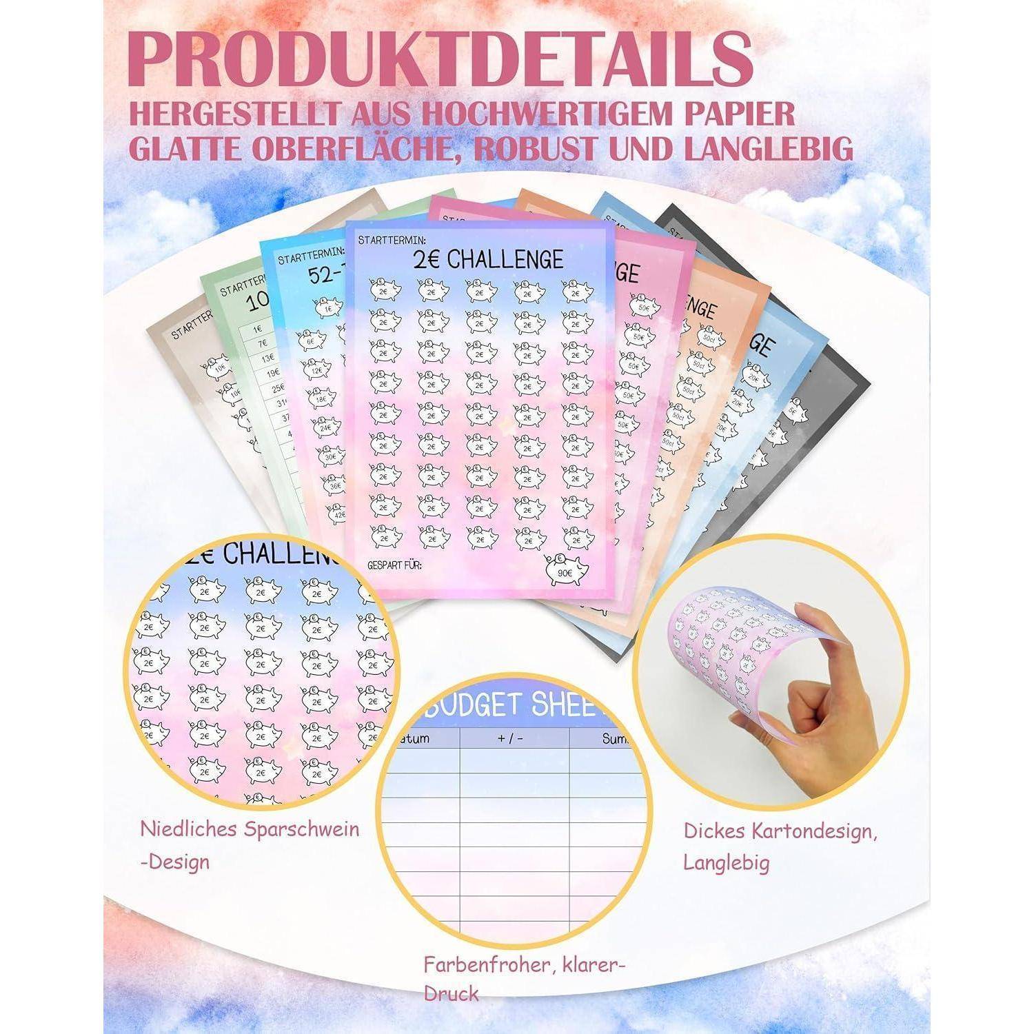 Budget Planner Deutsch A6 Sparchallenge 24pcs Zubehör
