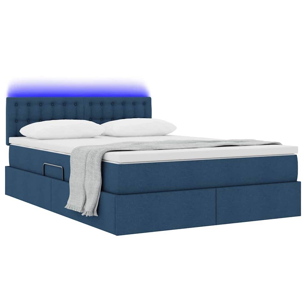 vidaXL LED-Speicherbett mit Matratze Blau 140 x 200 cm Stoff