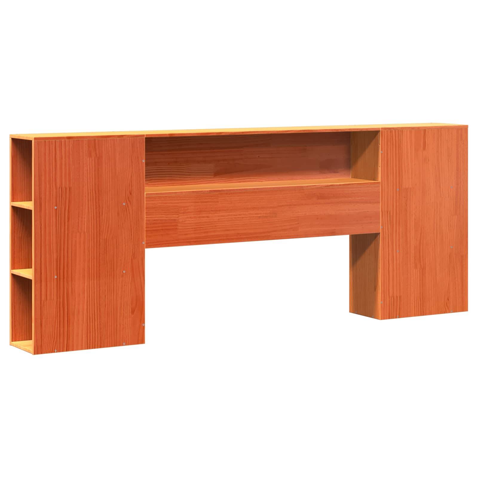 Holz-Schreibtischregal mit offenen Regalen und zwei vertikalen Seitenabteilen zur Aufbewahrung, geeignet für Büro- oder Heimgebrauch.