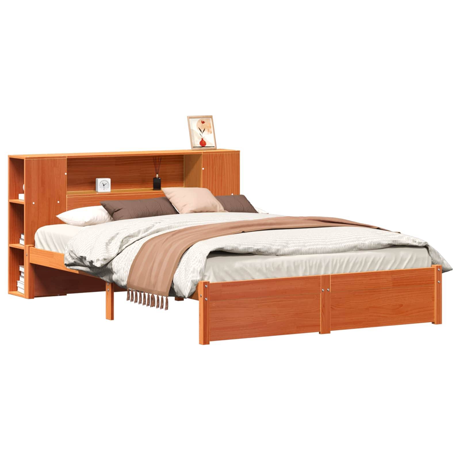 vidaXL Bettgestell mit Aufbewahrungskopfteil 2 pcs Wachsbraun