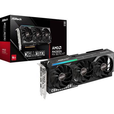 ASRock Challenger AMD Radeon RX 7900 XT Grafikkarte mit drei Kühlventilatoren, abgebildet neben ihrer Einzelhandelsverpackung.