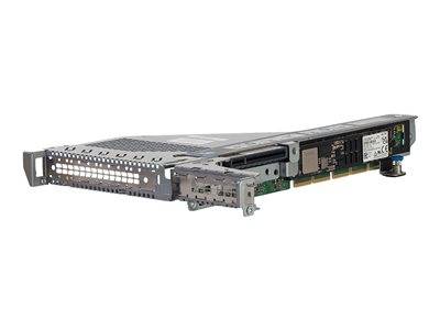 Ein metallisches Computer-Server-Blade, das teilweise aus einem Rack herausgezogen ist und elektronische Komponenten sowie Anschlüsse an der Seite zeigt.