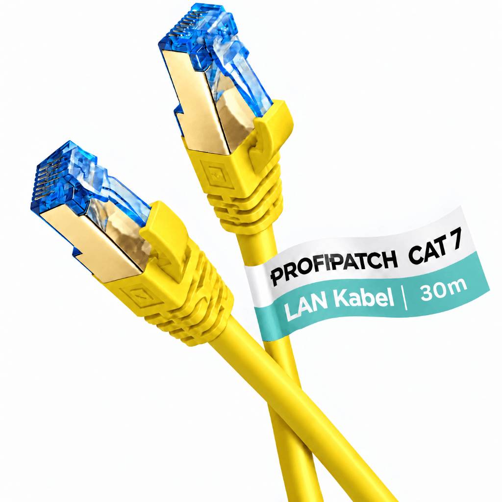 ProfiPatch Netzwerkkabel Cat7 S/FTP RJ45 LAN Kabel LSZH Premium Ethernet Patchkabel 10GB 600MHz gelb 30m Switch Router Gaming Patchpanel