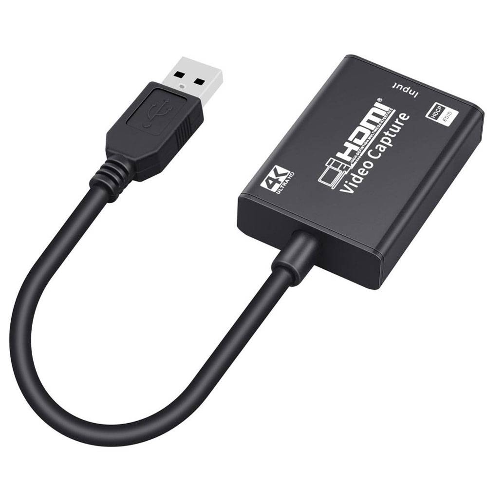 Ein USB-zu-HDMI-Videoerfassungsgerät mit Kabel, gekennzeichnet mit 