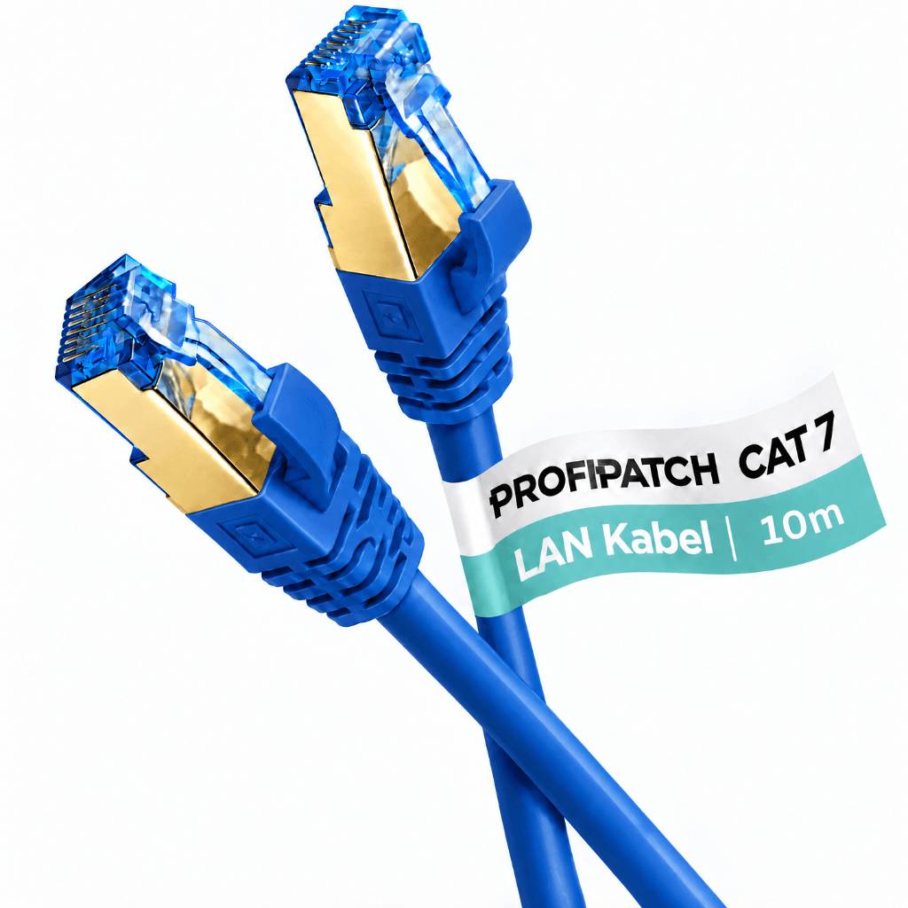 ProfiPatch Netzwerkkabel Cat7 S/FTP RJ45 LAN Kabel LSZH Premium Ethernet Patchkabel 10GB 600MHz blau 10m Switch Router Gaming Patchpanel