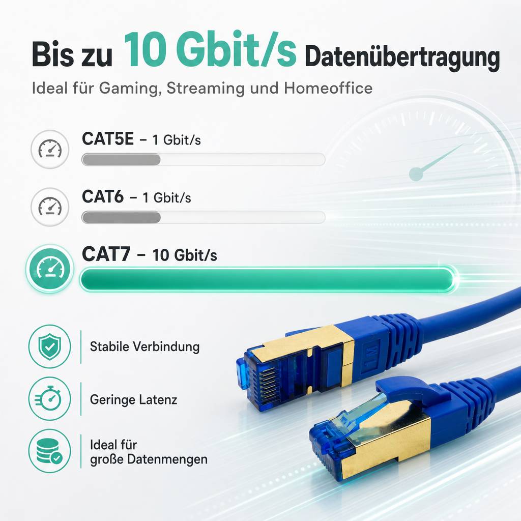 ProfiPatch Netzwerkkabel Cat7 S/FTP RJ45 LAN Kabel LSZH Premium Ethernet Patchkabel 10GB 600MHz blau 0,5m Switch Router Gaming Patchpanel