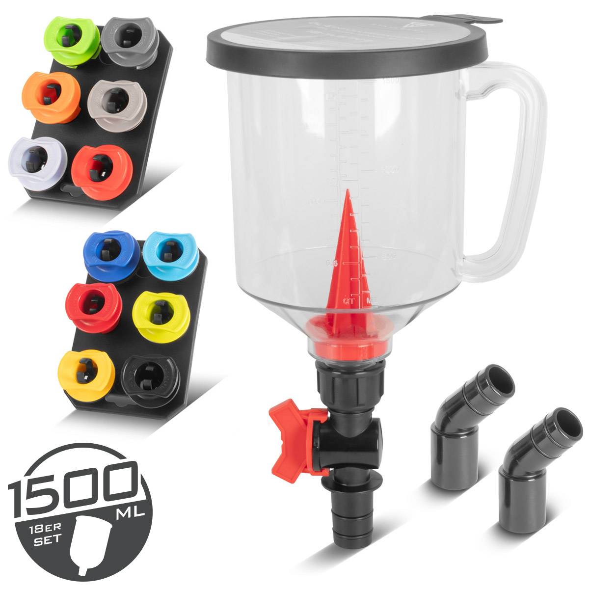 Ein elektrischer Mixer mit metallischem Aufsatz, mit Spezifikationen daneben: 'M14-Aufnahme', '120 mm Quirl', '800 W' und '500 U/min'.