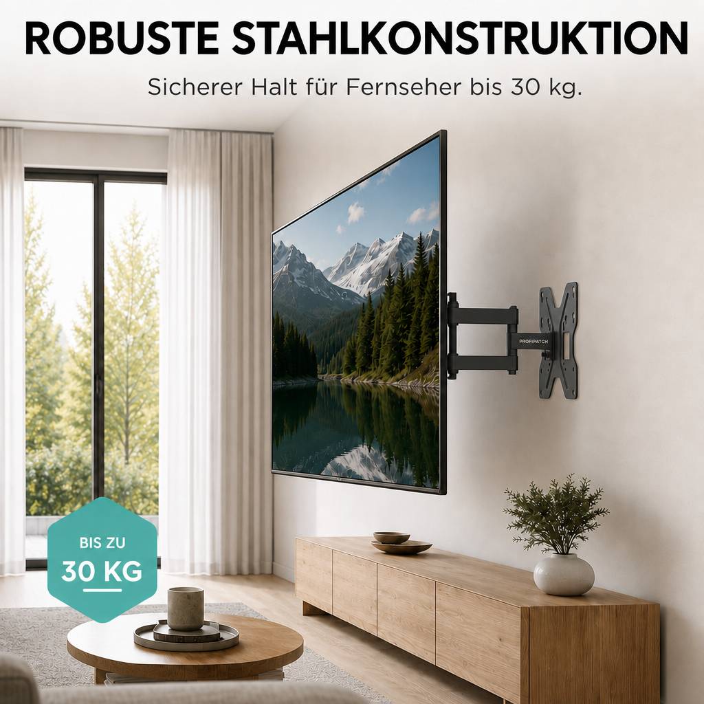 ProfiPatch TV Wandhalterung Fernseher für 17-42 Zoll, Fernseher Halterung schwenkbar &amp; neigbar Vesa 200x200mm, TV Halterung bis 30kg schwarz