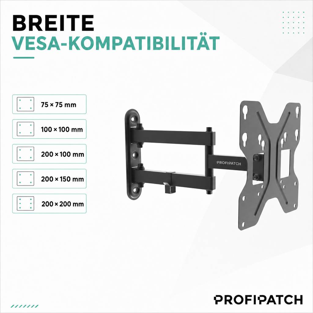 ProfiPatch TV Wandhalterung Fernseher für 17-42 Zoll, Fernseher Halterung schwenkbar &amp; neigbar Vesa 200x200mm, TV Halterung bis 30kg schwarz