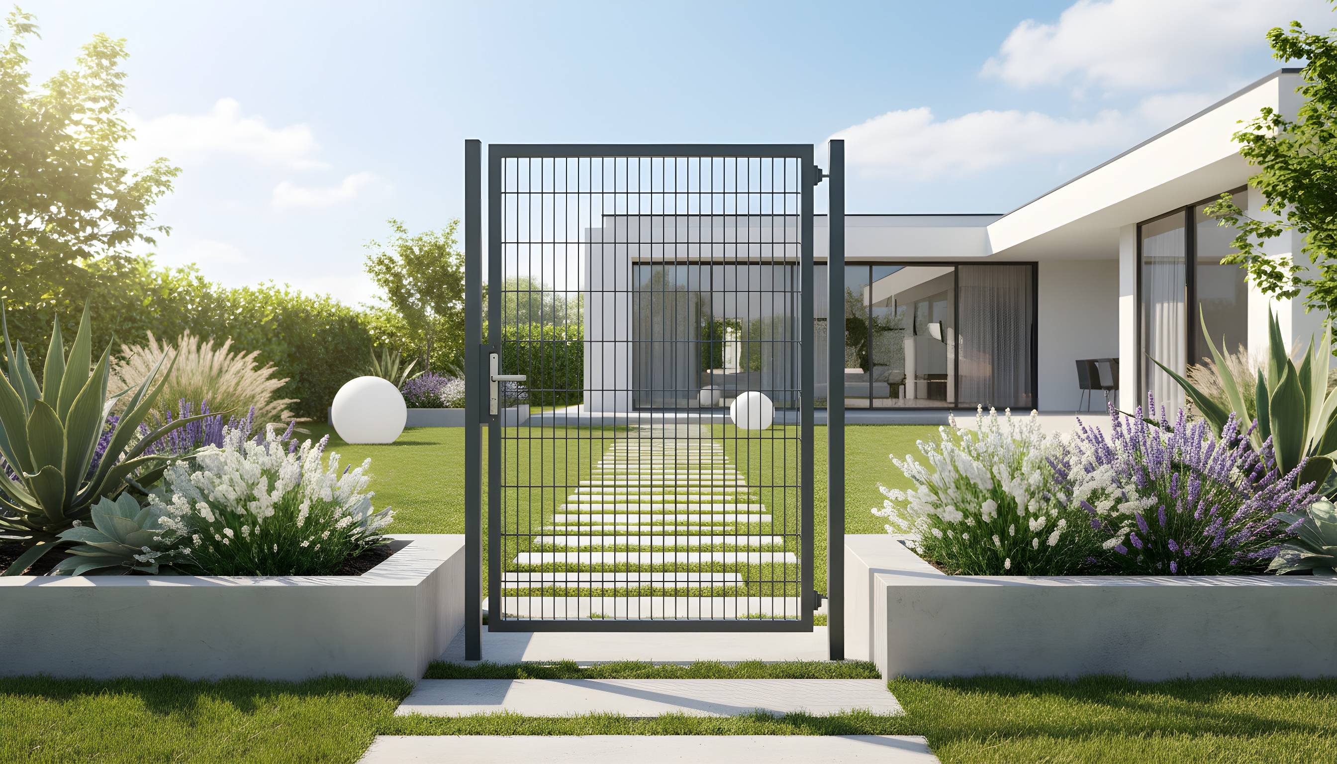 GEWA Gartentor Classic Einflügelig 1,5m Breit 1,6m Hoch Doppelstabmattenzaun Zauntor in RAL7016 Anthrazit inkl. Zubehör mit 60x60mm Pfosten