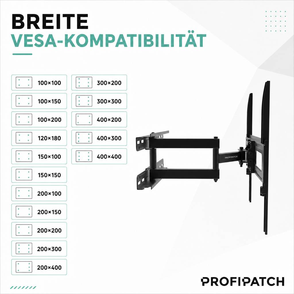 ProfiPatch TV Wandhalterung Fernseher für 23-60 Zoll Fernseher Halterung schwenkbar &amp; neigbar Vesa 400x400mm TV Halterung bis 45kg schwarz