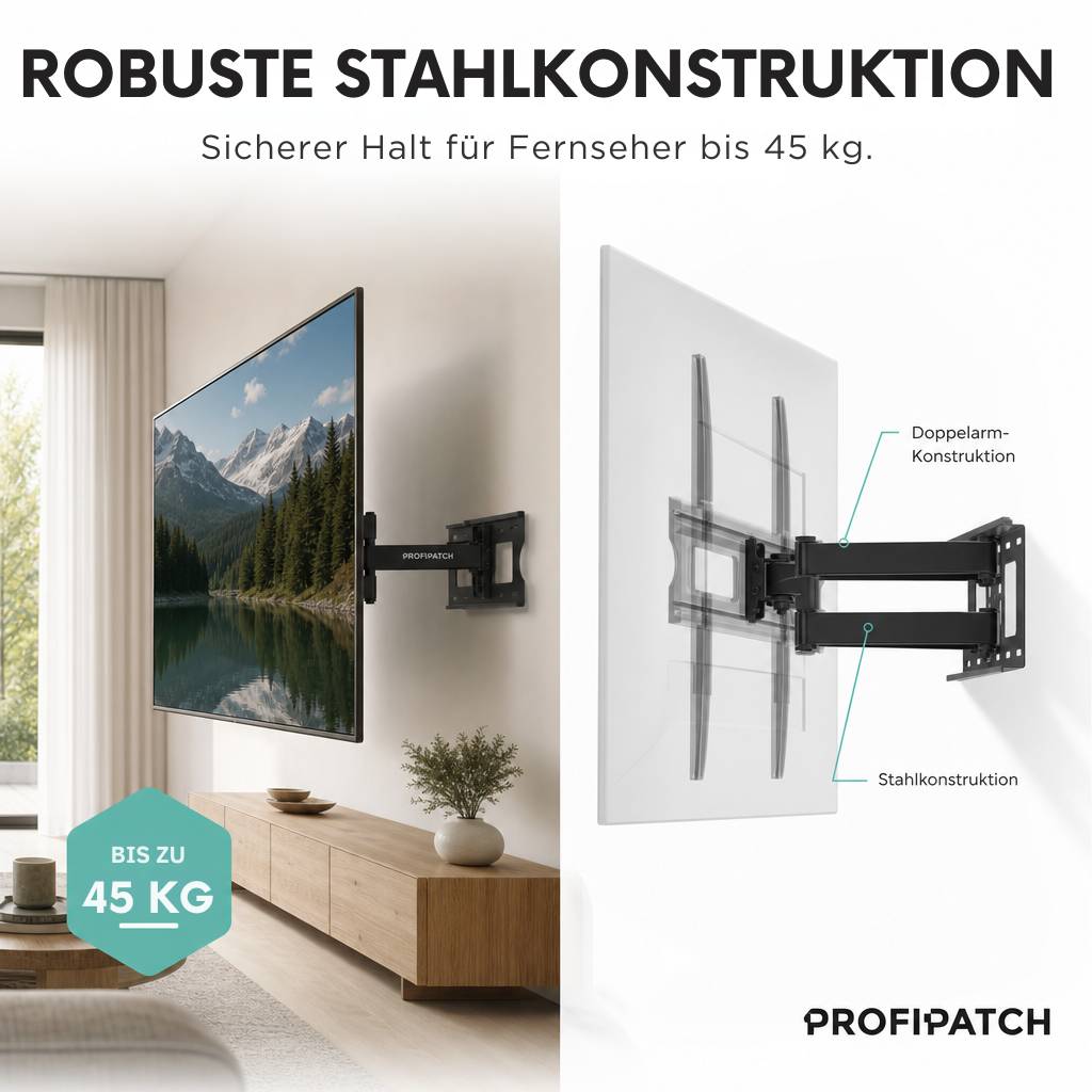 ProfiPatch TV Wandhalterung Fernseher für 23-60 Zoll Fernseher Halterung schwenkbar &amp; neigbar Vesa 400x400mm TV Halterung bis 45kg schwarz