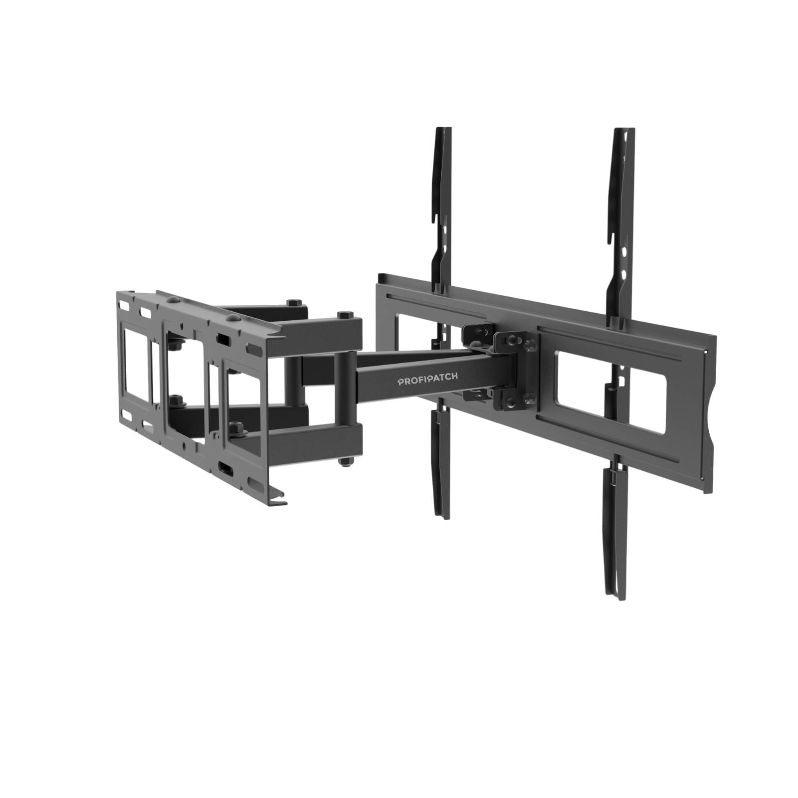 Eine Wandhalterung für große Bildschirme mit verstellbaren Armen für vielseitige Positionierung, geeignet für professionelle oder Heimumgebungen.