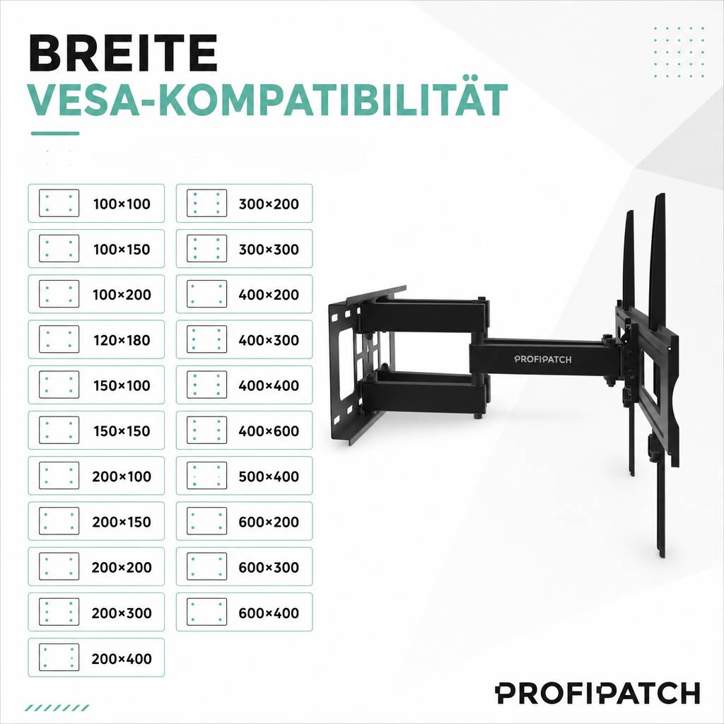 ProfiPatch TV Wandhalterung Fernseher für 37-75 Zoll, Fernseher Halterung schwenkbar &amp; neigbar Vesa 600x400mm, TV Halterung bis 45kg schwarz