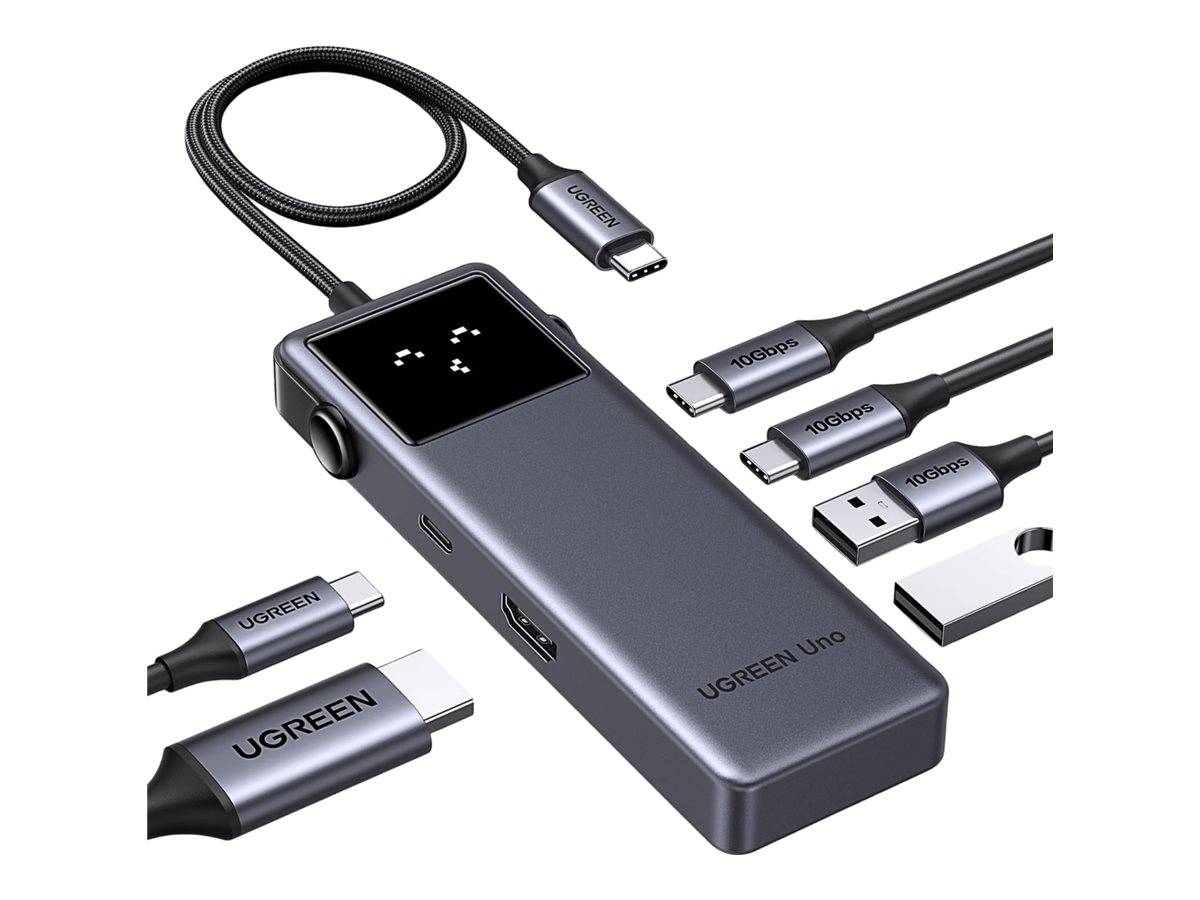 Ein UGREEN-Powerbank mit USB-C-, USB-A- und Lightning-Anschlüssen. „UGREEN Uno