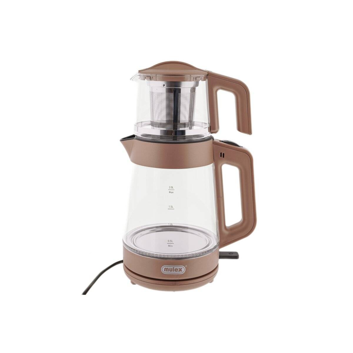 Mulex Tee Express 2-in-1 Teekocher & Wasserkocher aus Glas - 1L + 2L - Kupfer