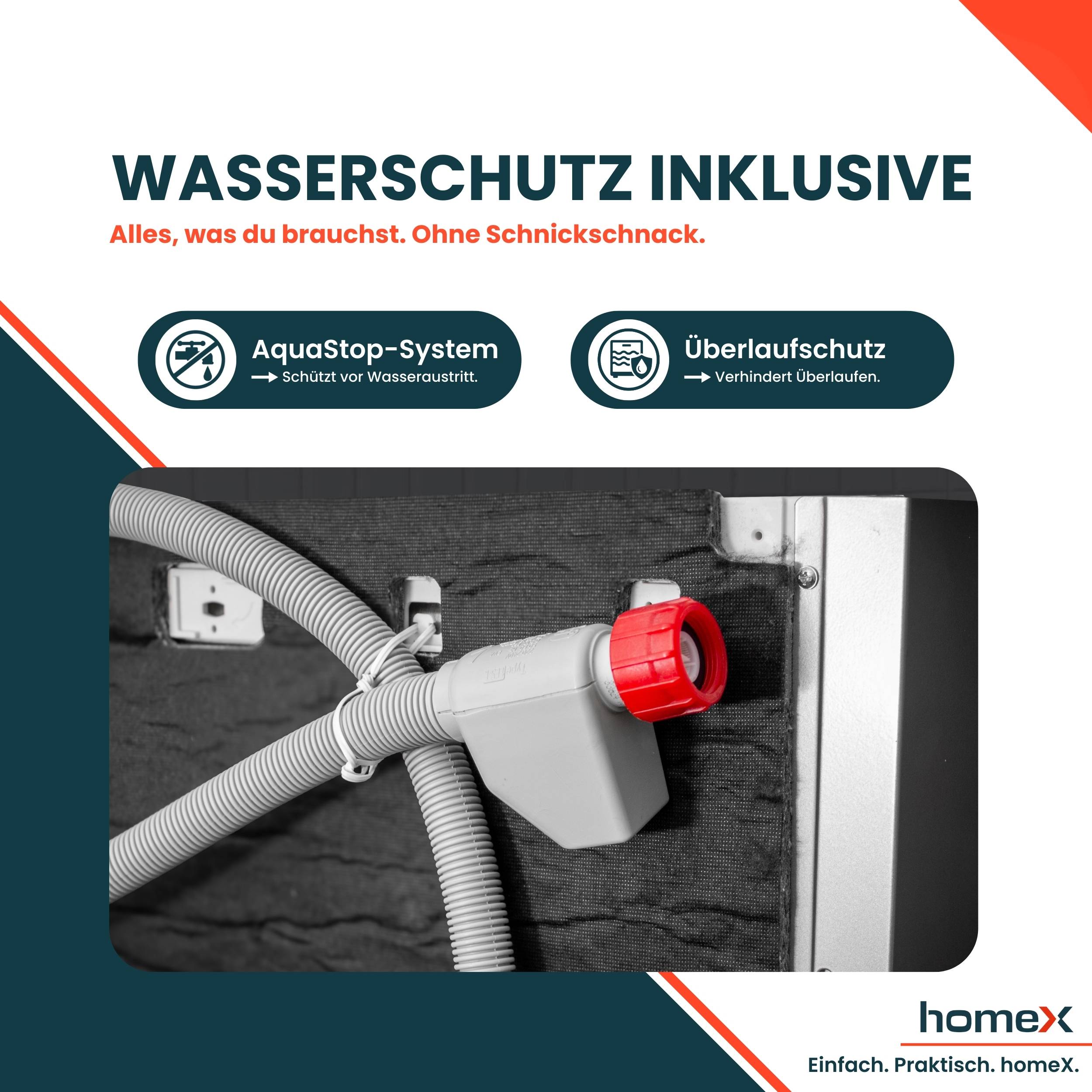Wasserschutz inklusive: AquaStop-System schützt vor Wasseraustritt, Überlaufschutz verhindert Überlaufen. Alles, was du brauchst.