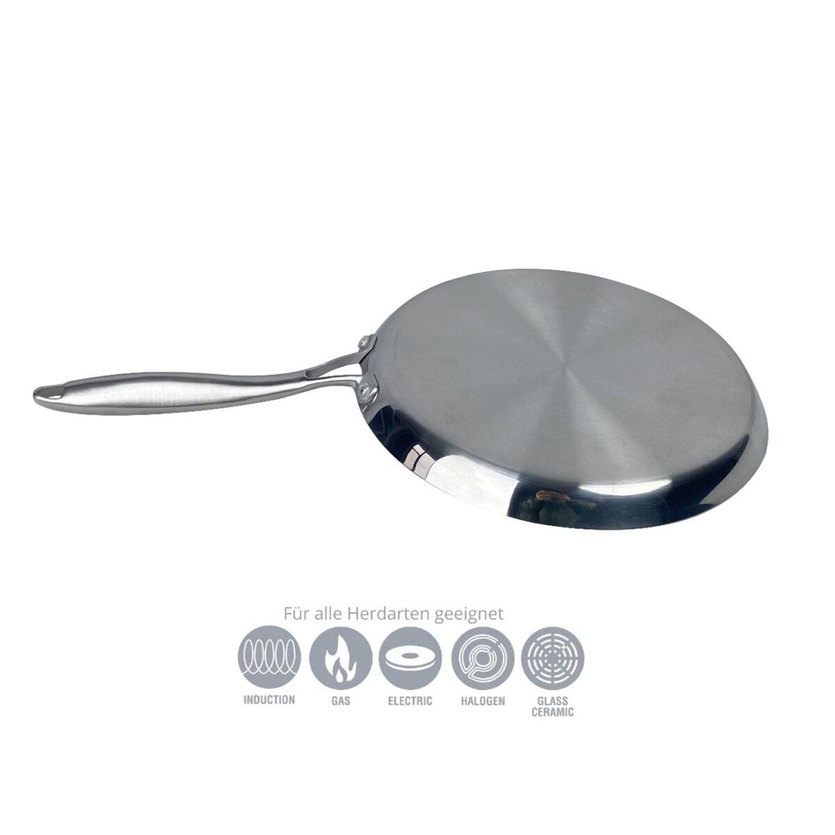 Premium Edelstahlpfanne geeignet für alle Herdarten mit ergonomischem Griff 24 cm