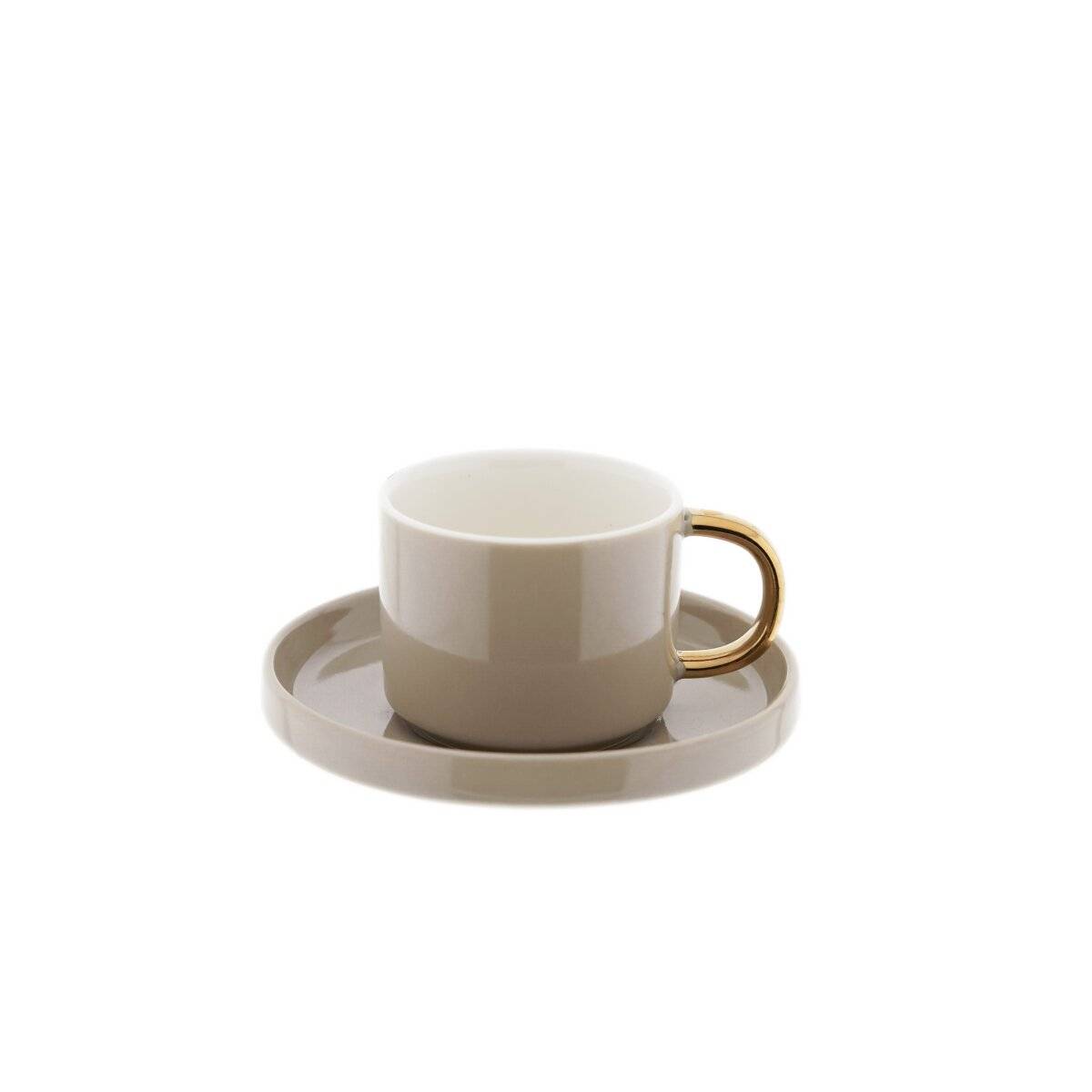 12-teiliges Mokkatassen Set aus hochwertigem Porzellan, 90 ml - Taupe/Gold