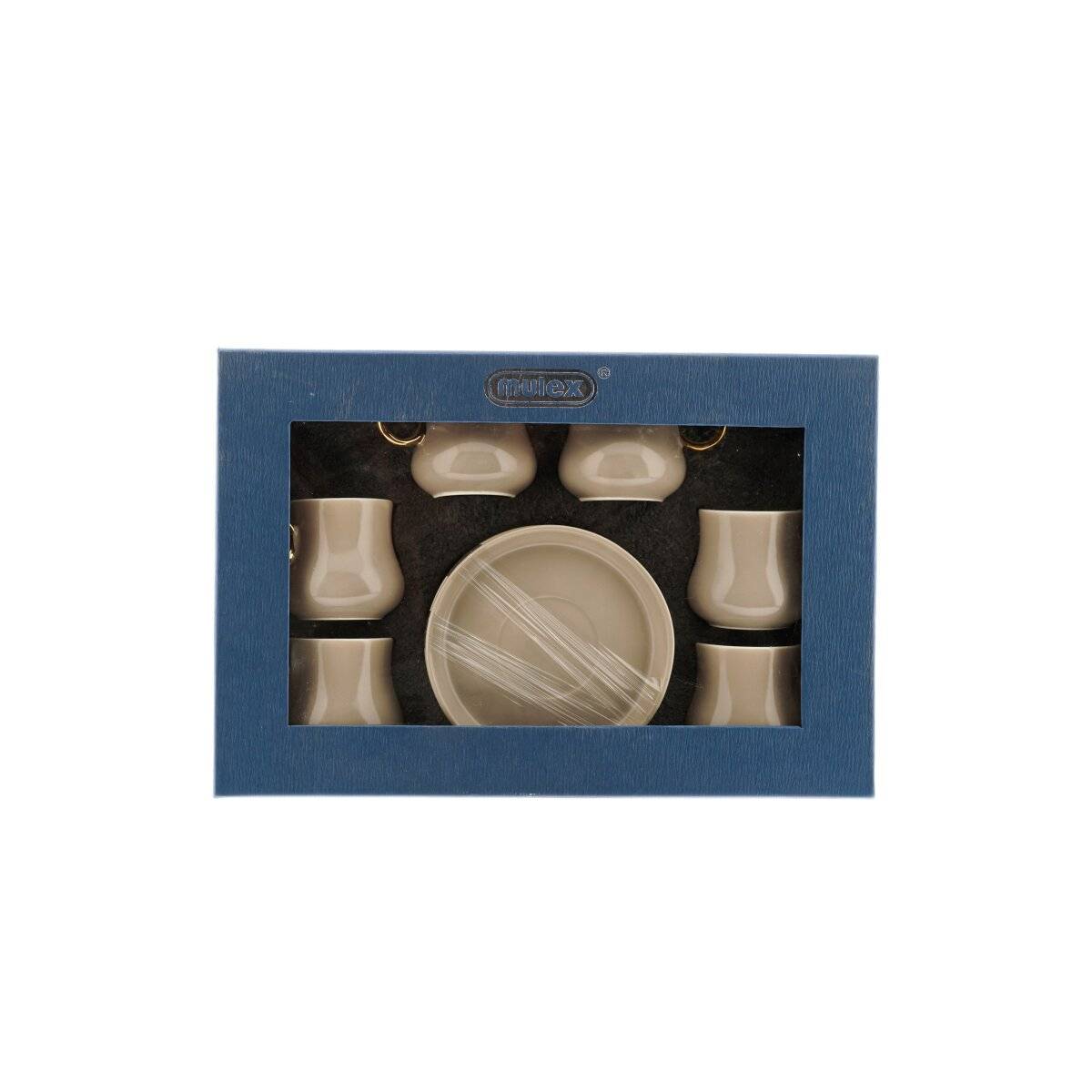 12-teiliges Mokkatassen Set aus hochwertigem Porzellan, 100 ml - Taupe/Gold