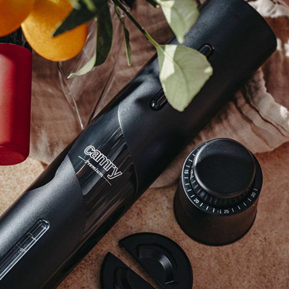 Camry CR 4510 Elektrischer Weinöffner Set mit Folienschneider, Vakuumverschluss & Ausgießer - Schwarz