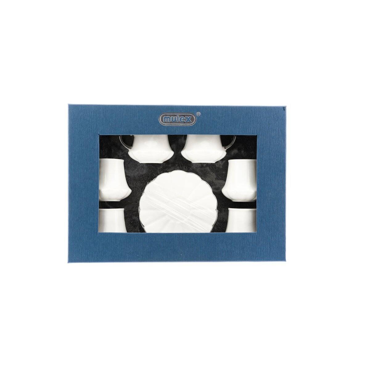 Elegantes 12-teiliges Mokkatassen-Set aus Porzellan - Weiß & Silber, 100 ml