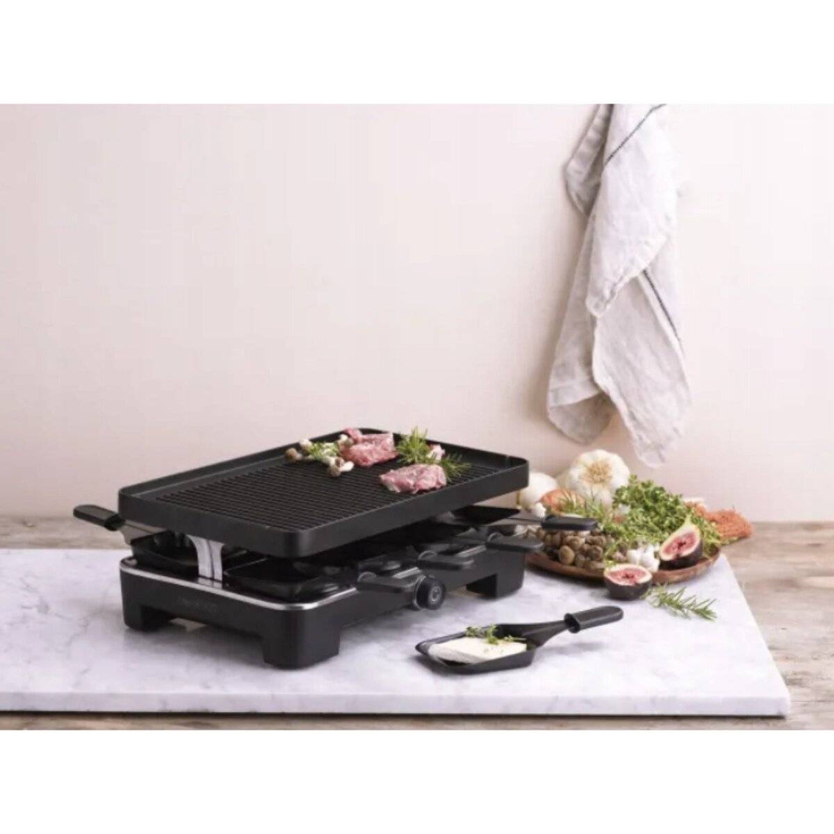 Mauviel 1830 Raclette Grill, Antihaft, 8 Pfännchen, Grillplatte, hochwertiges Tischgrill-Set für 8 Personen